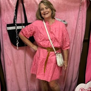 Like New Scoop XL (16-18) Bright Pink Eyelet Short Shirt Dress w/ Full Skirt